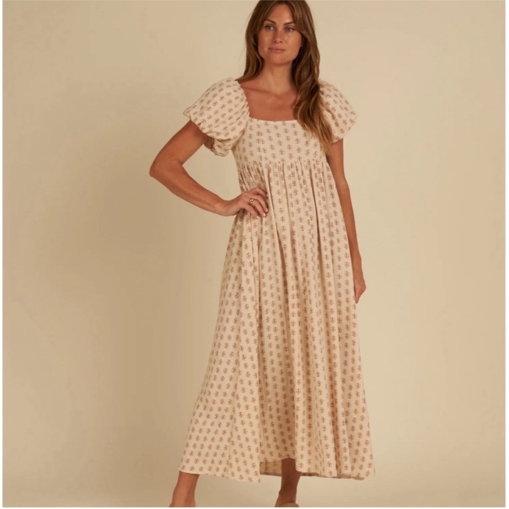 Rylee + Cru Oceane Lexi Apricot Motif Puff Sleeve Cottagecore Maxi Dress.